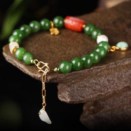 Hetian Jade Beads Tibetan Totem Bracelet