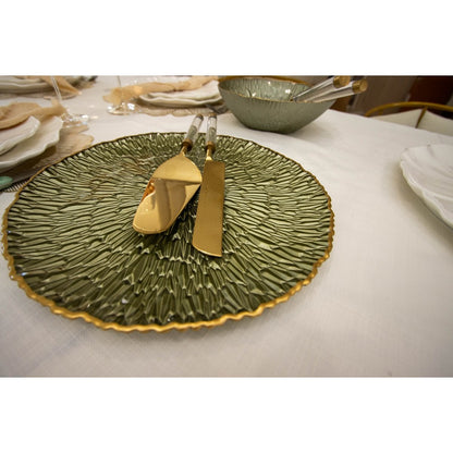 Green service plate with 33cm gilded edge