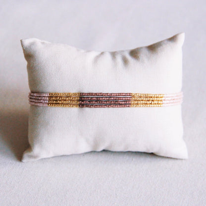 Quadruple miyuki bracelet - nude/taupe/gold plated