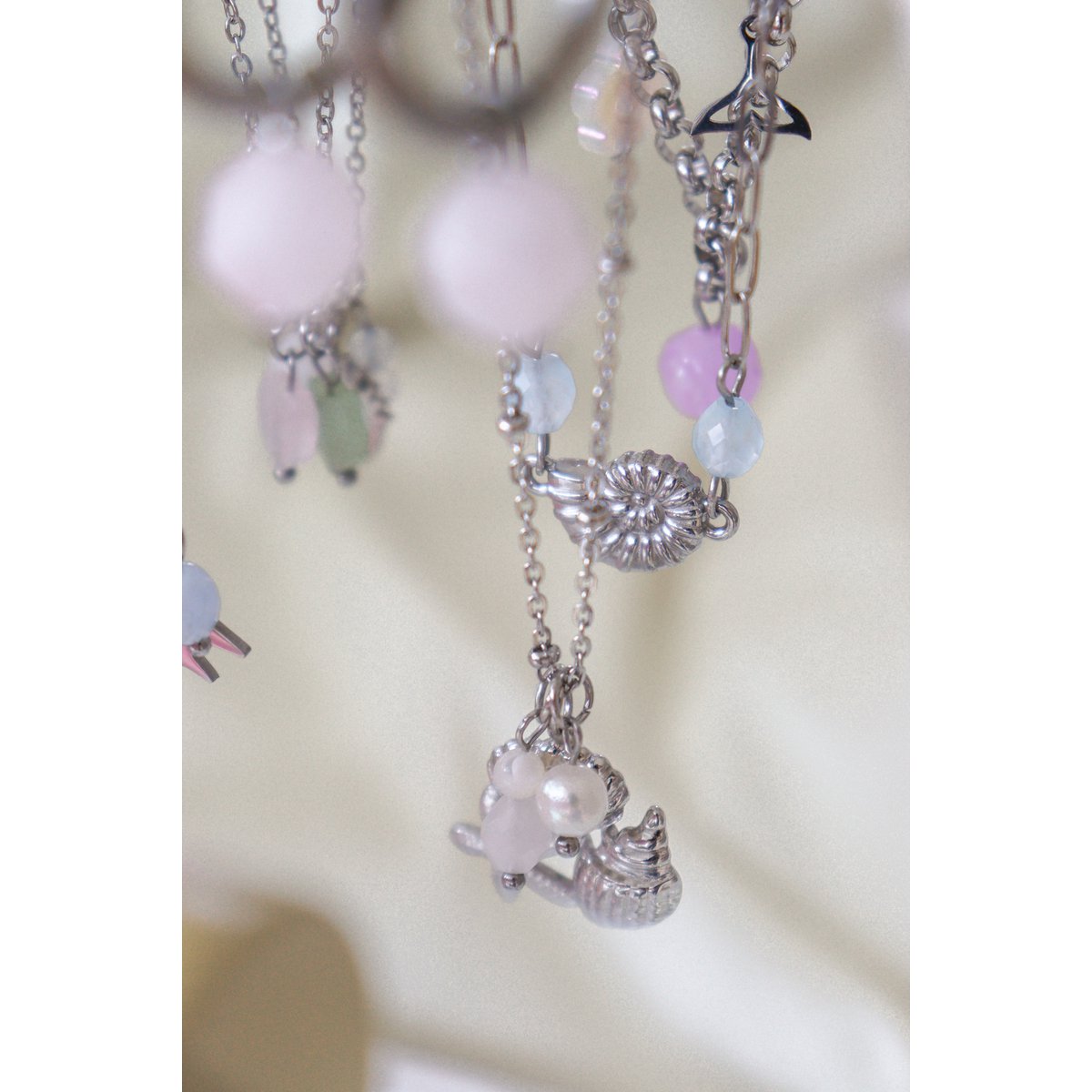 Starfish and Shell Necklace Pearl & Jade - Silver