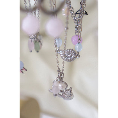 Starfish and Shell Necklace Pearl & Jade - Silver