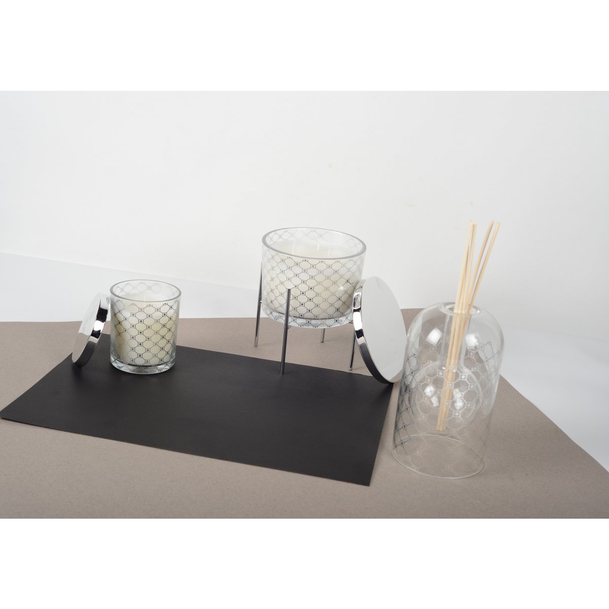 Patchouli perfume candle with silver candle holder