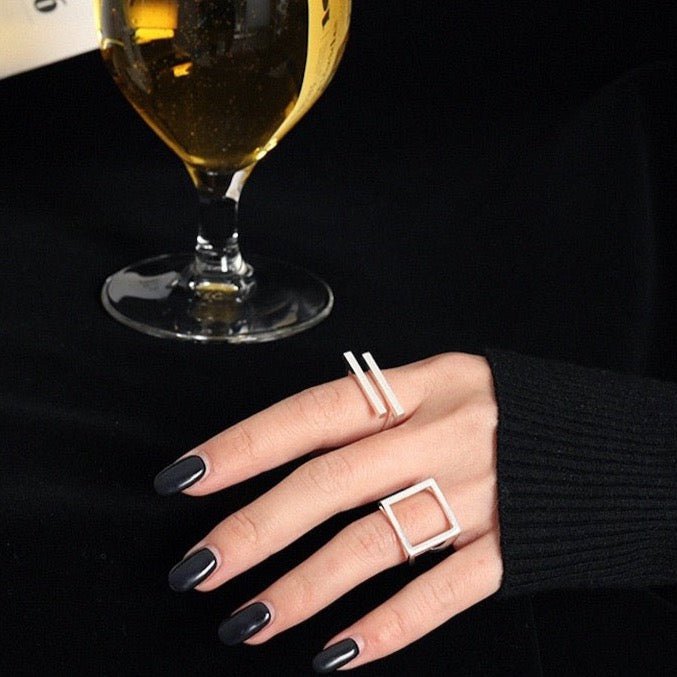 Bold Minimalist Geometric Double Bar Ring