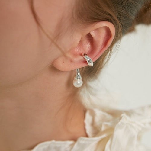 Geometric Line Ear Cuff with Pearl - One Piece