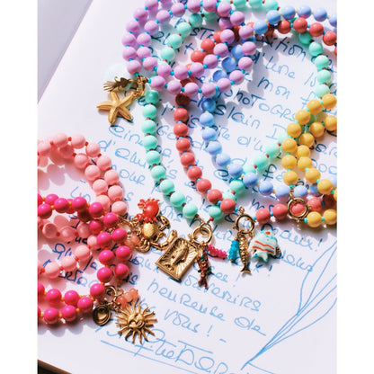 Beaded necklace with Miyuki beads with charms - lilac/aqua