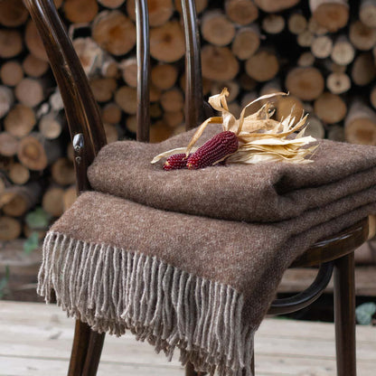 Reversible wool Throw Blanket HOT CHOCOLATE