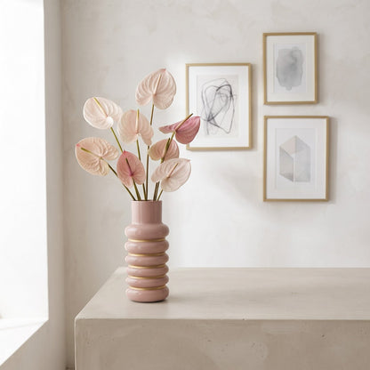 Corrugated vase in pink and gold metal 12.4x12.4x27cm