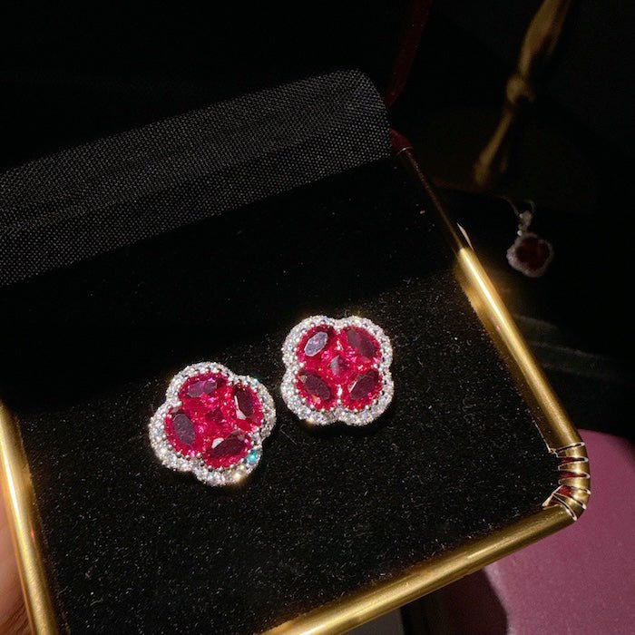 Vivid Ruby Flower Jewelry Set