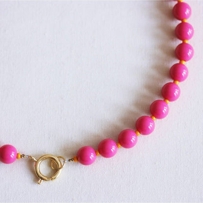 Beaded necklace with Miyuki beads - fuchsia/orange