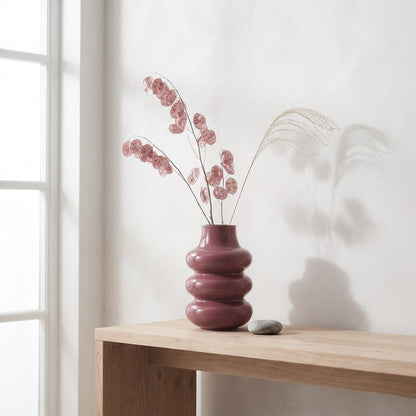 Corrugated burgundy metal vase 15x15x23cm