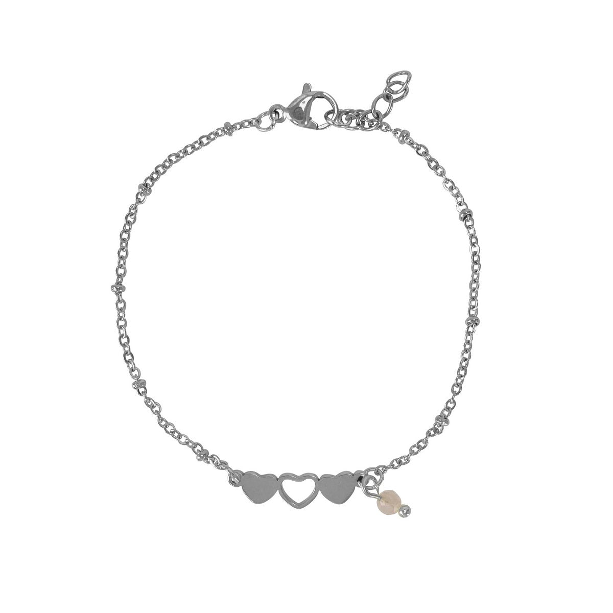 Bracelet Hearts & Rose Quartz - Silver