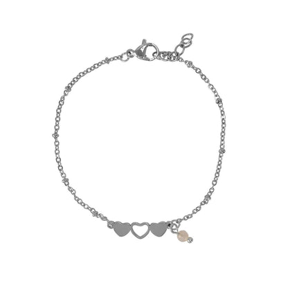 Bracelet Hearts & Rose Quartz - Silver