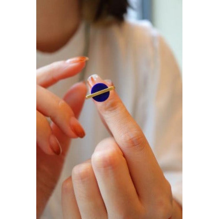 Minimalist Lapis Lazuli Round Gem Ring - adjustable