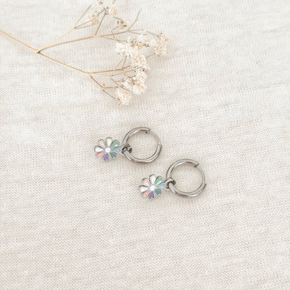Pastel Flower Earrings - Silver