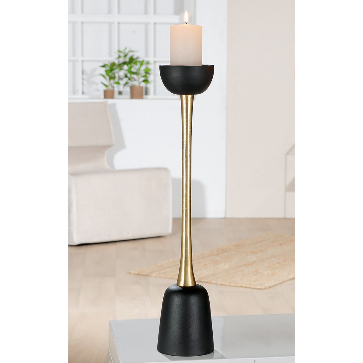 Candlestick Dora black H.53 cm