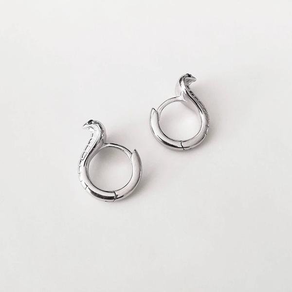 Green Eyes Silver Cobra Earrings