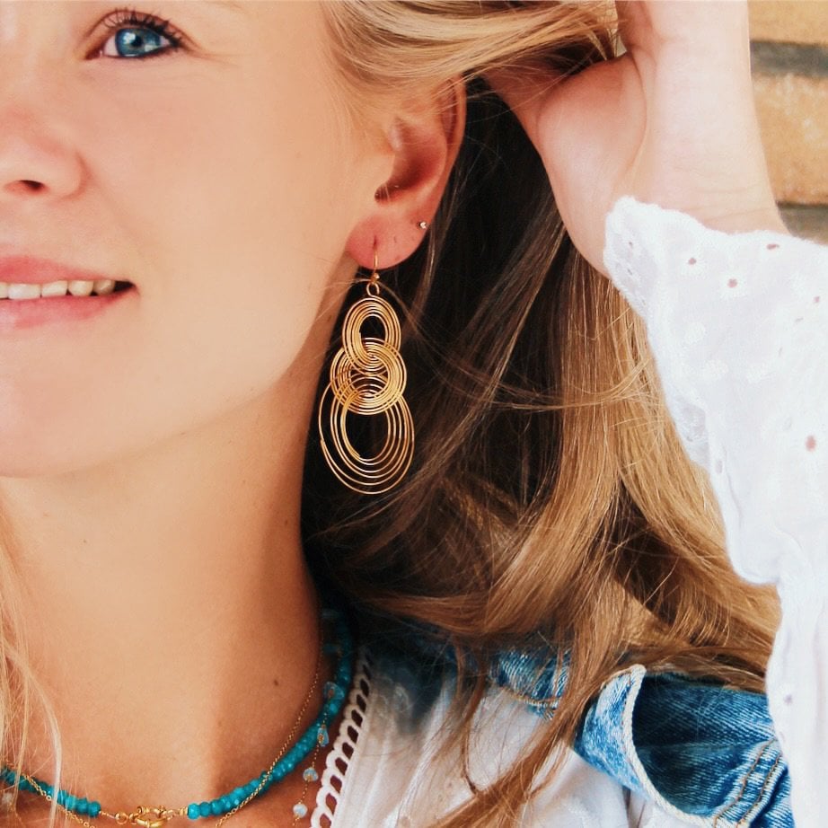 Stainless steel statement earring twisted rings - gold