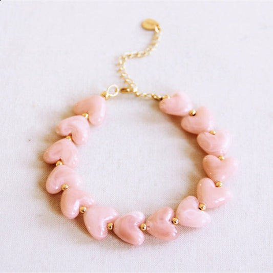 Resin heart bead bracelet XL - light pink