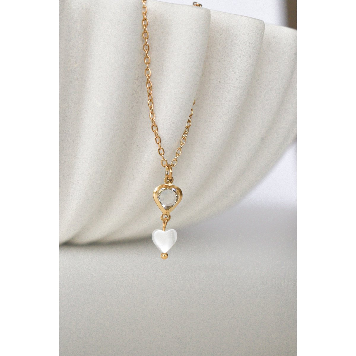 Kristal & Schelp Hart Ketting - Gold
