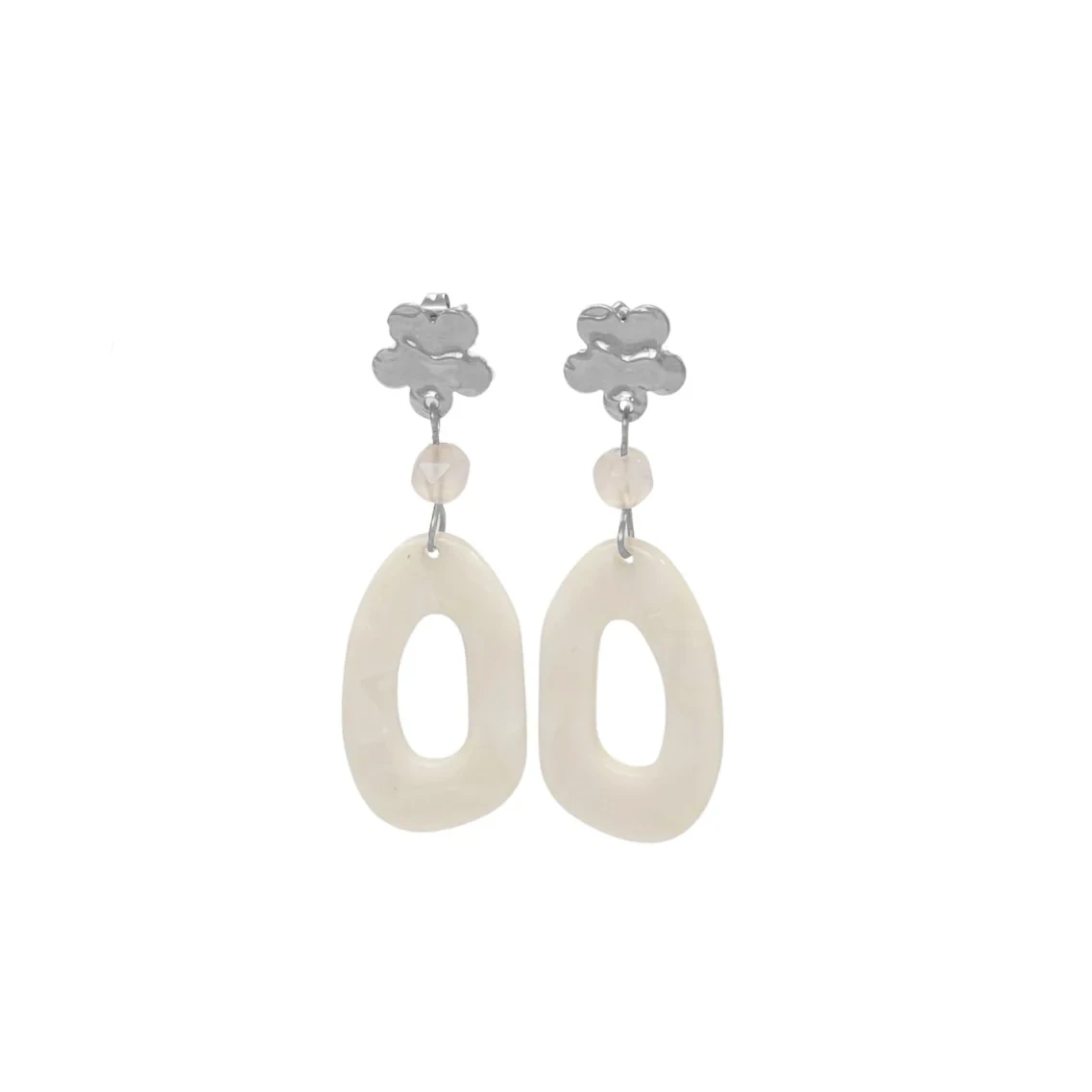 Flower & Rose Quartz Mother of Pearl Earrings - Silver