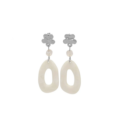 Flower & Rose Quartz Mother of Pearl Earrings - Silver