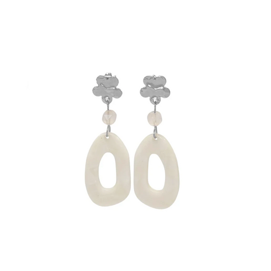 Flower & Rose Quartz Mother of Pearl Earrings - Silver