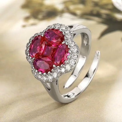 Vivid Ruby Flower Jewelry Set