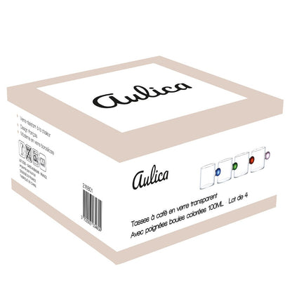 CLEAR GLASS COFFEE MUG WITH COLORFUL BALL HANDLE 100ML