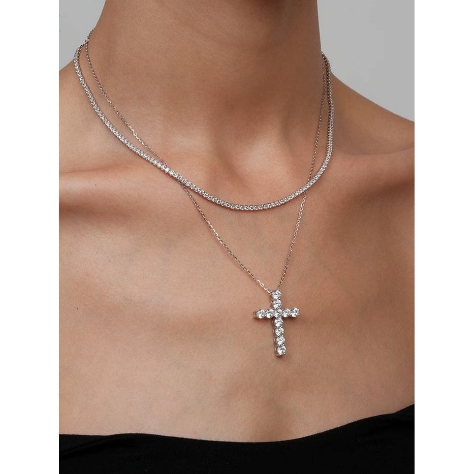 Moissanite Cross Pendant Necklace