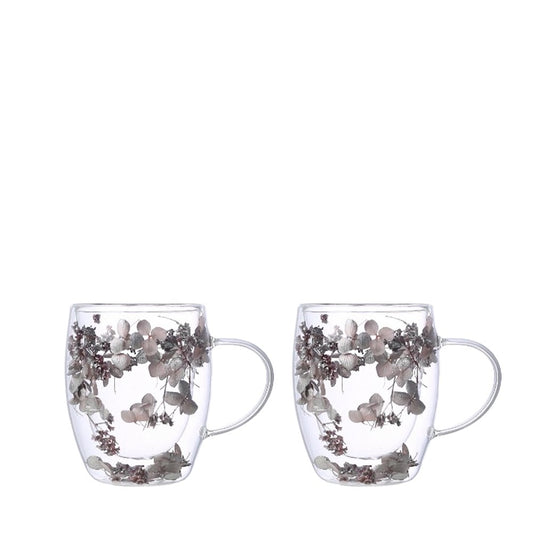 Double wall tea cups 350ml silver flowers - Lot of 2