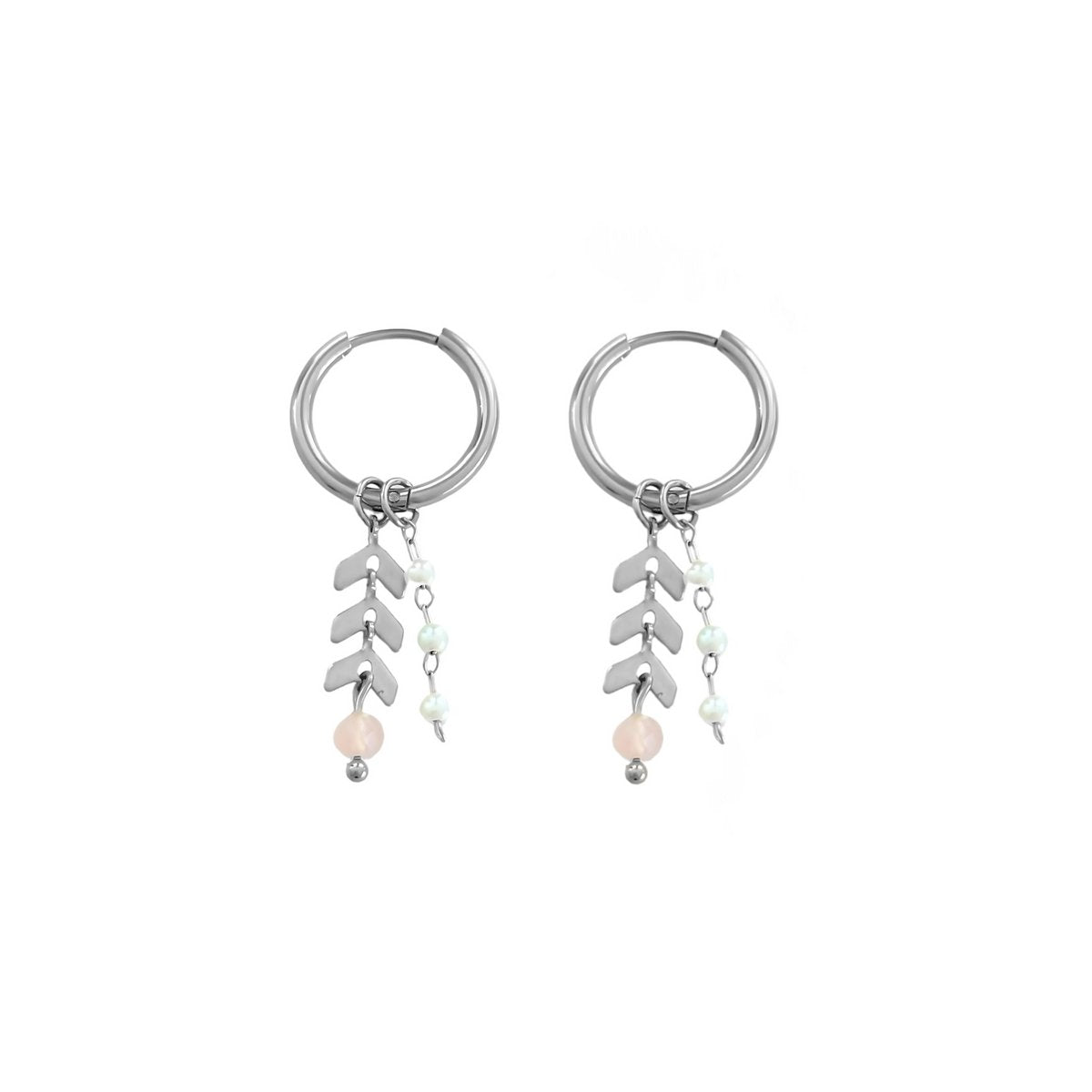 Herringbone, jade & gems earrings - silver