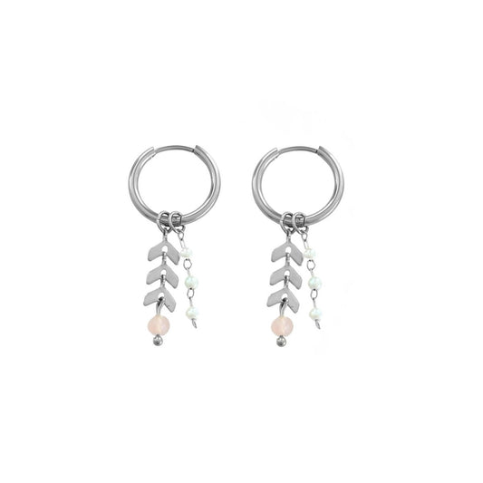 Herringbone, jade & gems earrings - silver