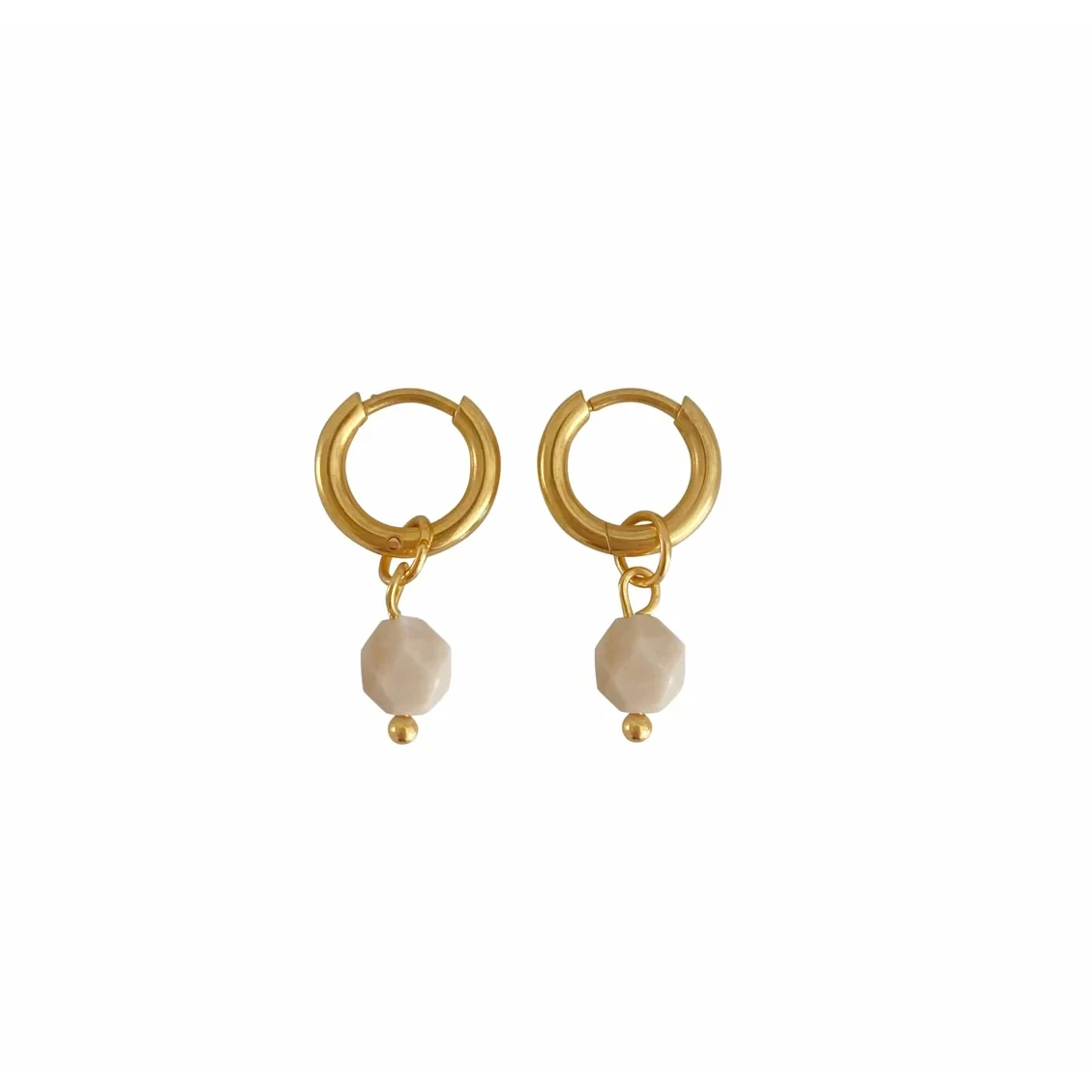 Earrings Beige Jade - Gold