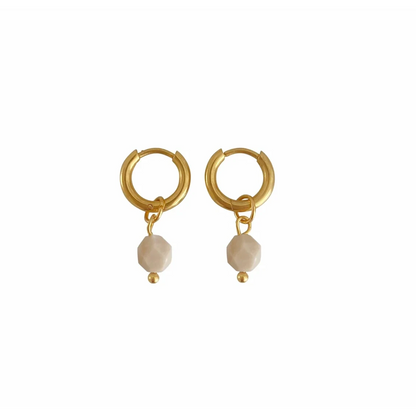 Earrings Beige Jade - Gold