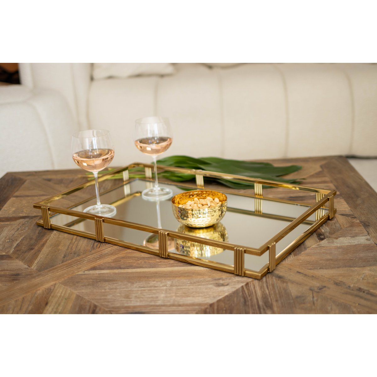 Golden rectangular mirror tray 56x36x5cm