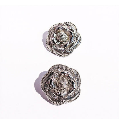 Sophisticated Silver Camellia Necklace and Earrings Set