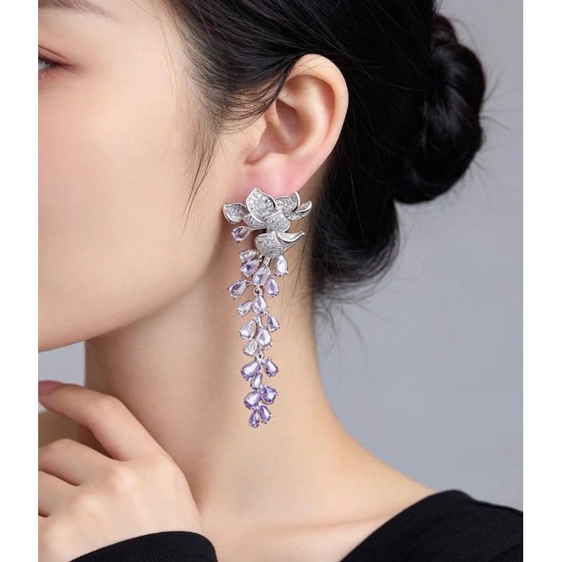 Dazzling Wisteria Flower Tassel Earrings
