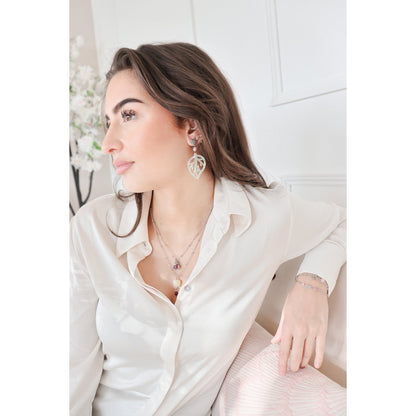 Kunzite Leaf Statement Earrings - Silver
