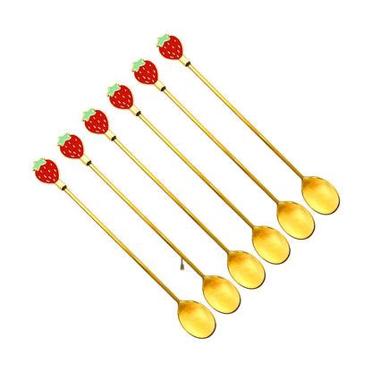 Long golden strawberry spoons - set of 6