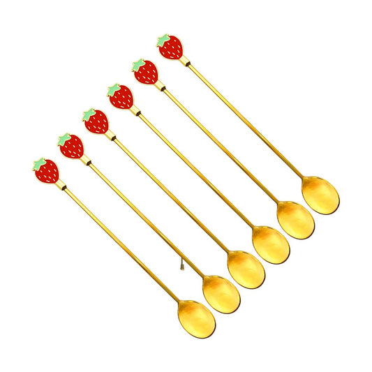 Long golden strawberry spoons - set of 6
