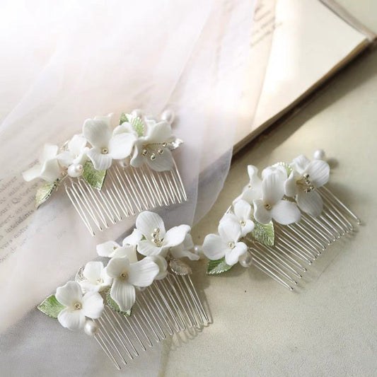 Ceramic Floral Bridal Hairpin-Green leaf