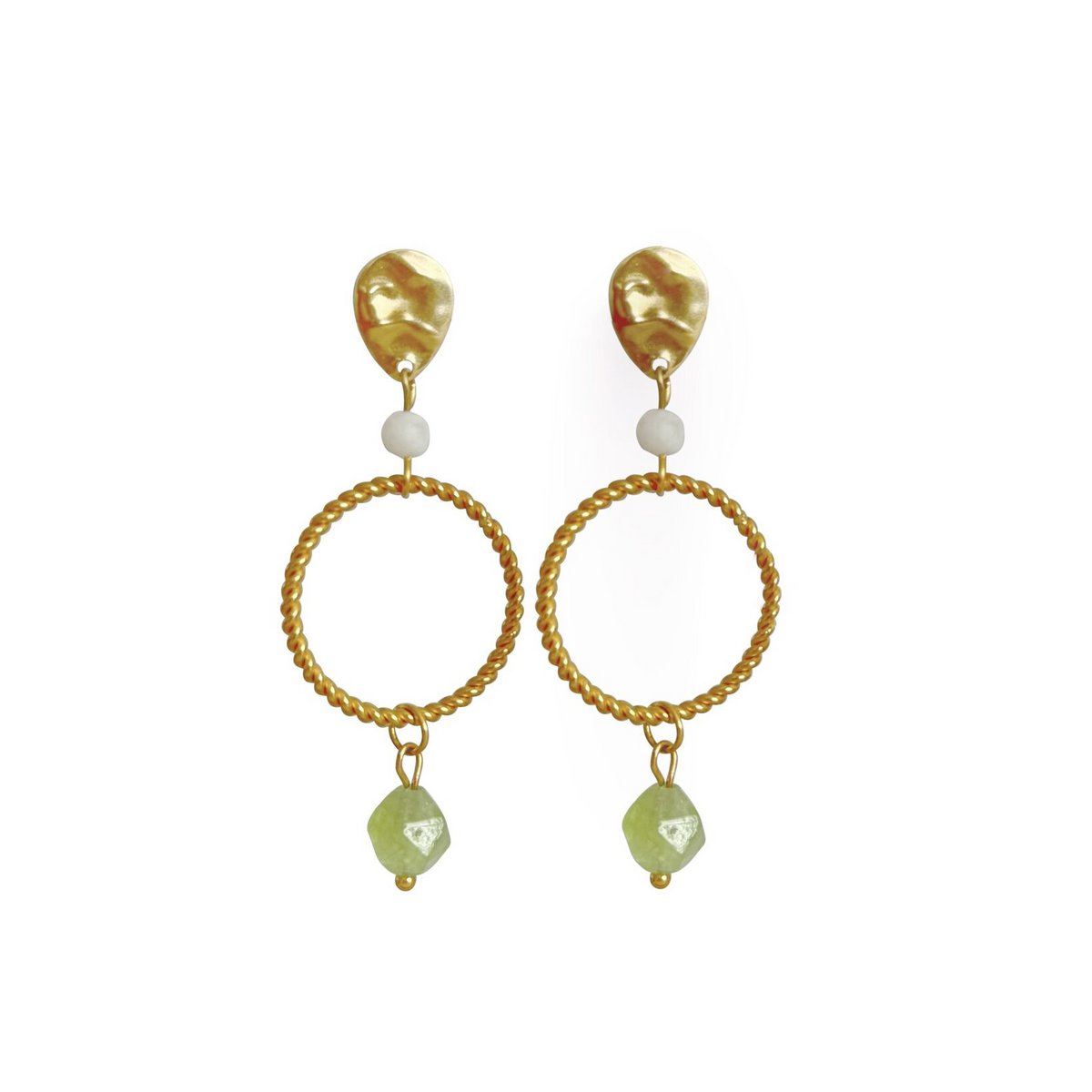 Statement Earrings Peridot & Moonstone - Gold