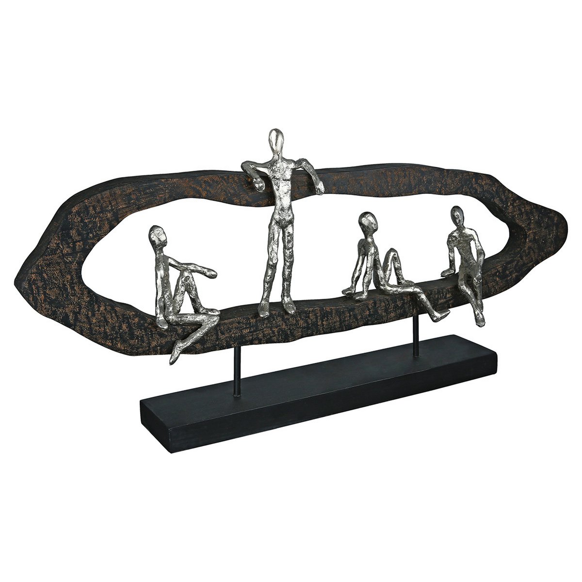 Wood/aluminum sculpture "Hang out" silver H.35cm