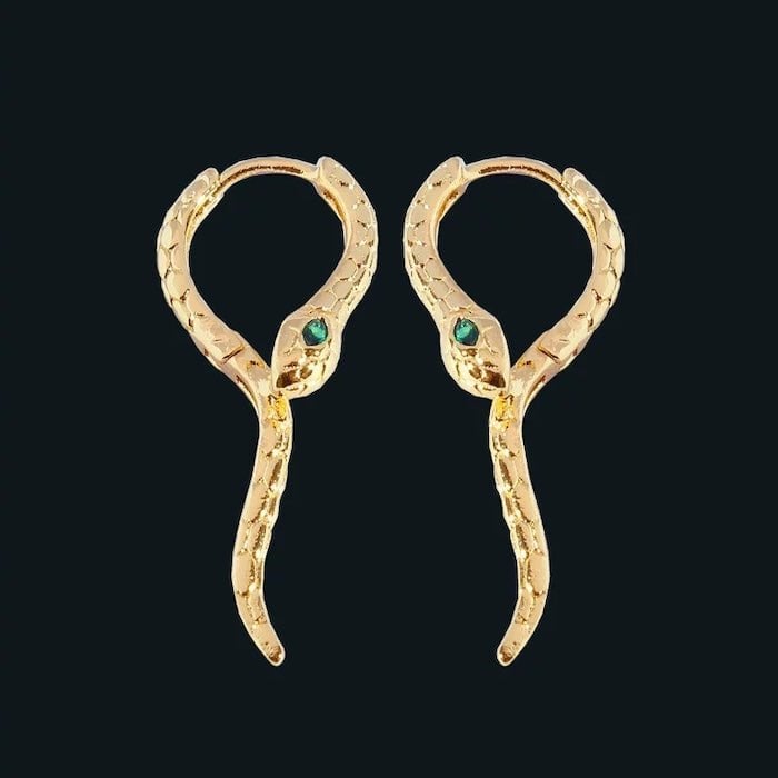 Unique Green-eye Cobra Design Earrings - Gold n Silver