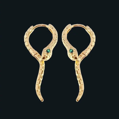 Unique Green-eye Cobra Design Earrings - Gold n Silver