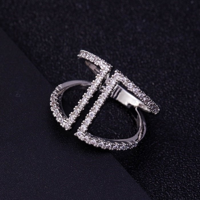 Geometric Pavé Open Ring