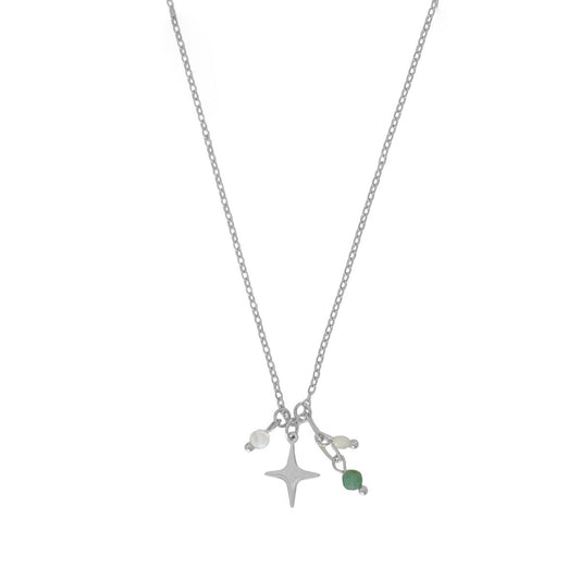 Emerald and Moonstone Star Necklace - Silver