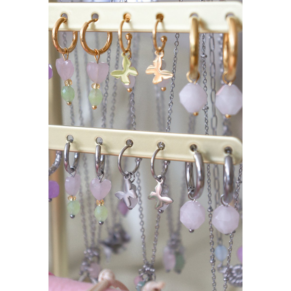 Rose Quartz Statement Earrings - Gold