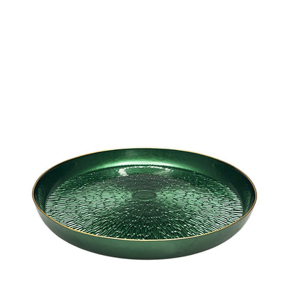 Round emerald green tray with gold edge 35x35x4cm