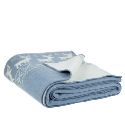 Merino wool bed blanket REINDEER - blue